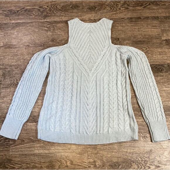 Lauren Conrad Women’s Cold Shoulder Cable Knit Sweater Dusty Blue Size US M - Picture 2 of 7
